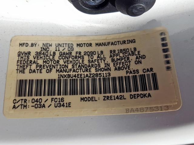 1NXBU4EE1AZ285113 - 2010 TOYOTA COROLLA BASE  photo 10