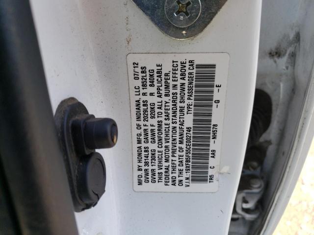 19XFB5F55CE002746 - 2012 HONDA CIVIC NATURAL GAS WHITE photo 12