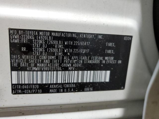 4T3MWRFV9RU131766 - 2024 TOYOTA RAV4 LE WHITE photo 14
