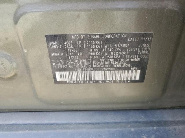 4S4BSACC3J3262900 - 2018 SUBARU OUTBACK 2.5I PREMIUM GREEN photo 13