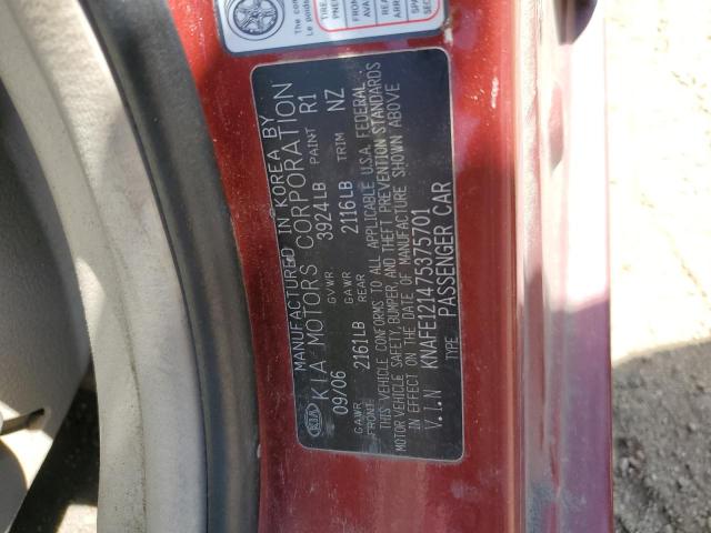 KNAFE121475375701 - 2007 KIA SPECTRA EX RED photo 12