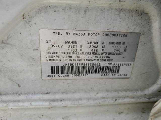 JM1BK12F981828662 - 2008 MAZDA 3 I WHITE photo 12