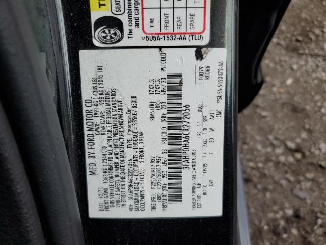 3FAHP0HA6CR272056 - 2012 FORD FUSION SE BLACK photo 12