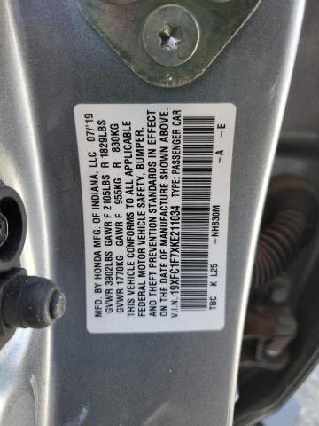 19XFC1F7XKE211034 - 2019 HONDA CIVIC EXL SILVER photo 13