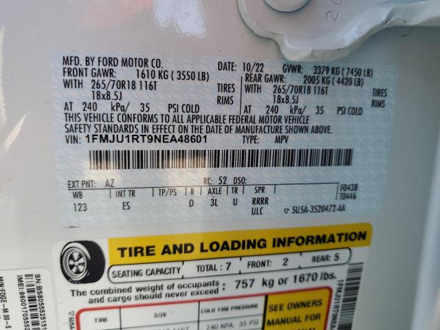 1FMJU1RT9NEA48601 - 2022 FORD EXPEDITION TIMBERLINE WHITE photo 13