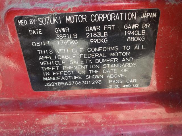 JS2YB5A37C6301293 - 2012 SUZUKI SX4 RED photo 12