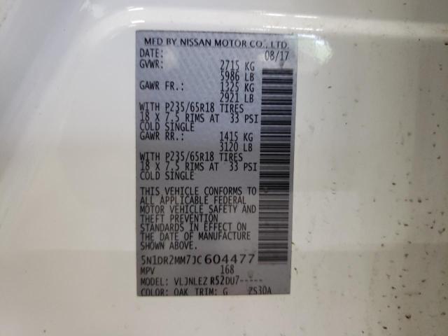 5N1DR2MM7JC604477 - 2018 NISSAN PATHFINDER S WHITE photo 12