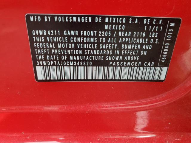 3VWDP7AJ0CM349820 - 2012 VOLKSWAGEN JETTA SE RED photo 12