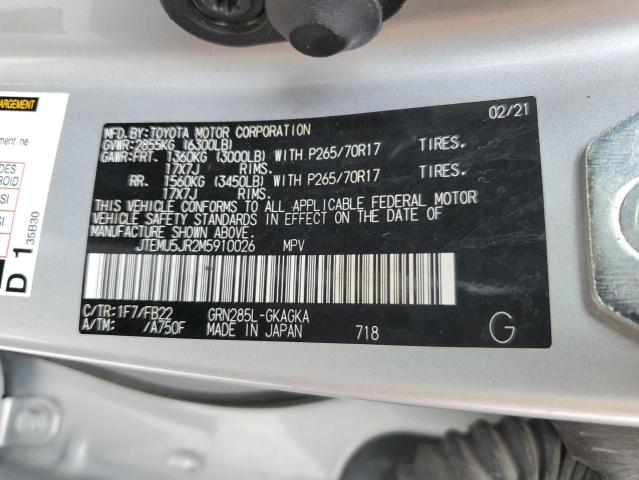 JTEMU5JR2M5910026 - 2021 TOYOTA 4RUNNER SR5/SR5 PREMIUM SILVER photo 12