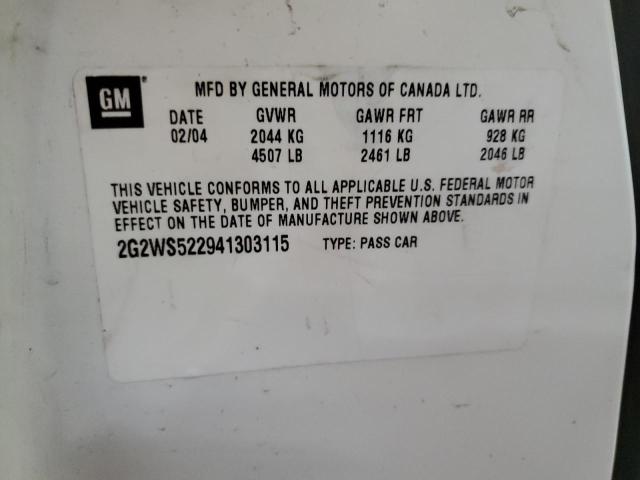 2G2WS522941303115 - 2004 PONTIAC GRAND PRIX GT2 თეთრი ფოტო 12