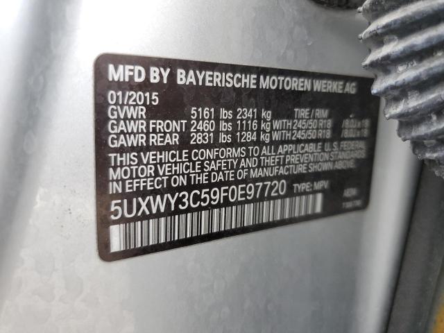5UXWY3C59F0E97720 - 2015 BMW X3 XDRIVE28D SILVER photo 10