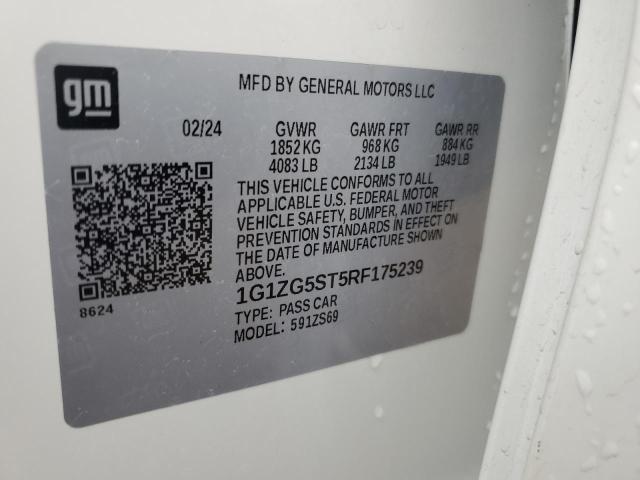 1G1ZG5ST5RF175239 - 2024 CHEVROLET MALIBU RS WHITE photo 12