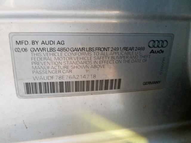 WAUDF78E76A214718 - 2006 AUDI A4 2.0T QUATTRO  photo 10