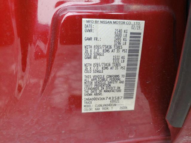 1N6AD0EV1KN743587 - 2019 NISSAN FRONTIER S RED photo 12