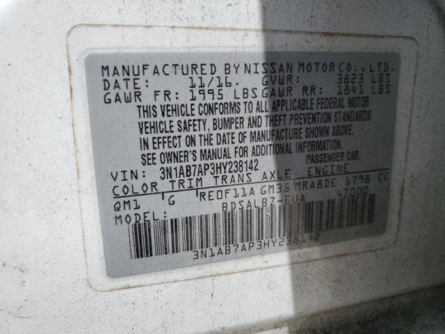 3N1AB7AP3HY238142 - 2017 NISSAN SENTRA S WHITE photo 12