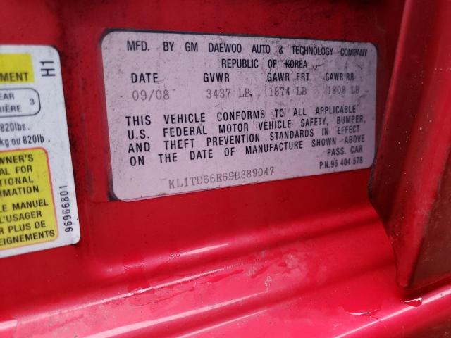 KL1TD66E69B389047 - 2009 CHEVROLET AVEO LS Qırmızı foto 10