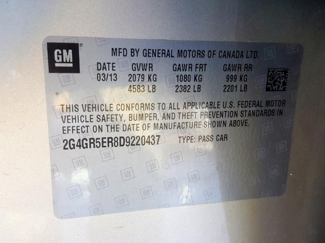 2G4GR5ER8D9220437 - 2013 BUICK REGAL  photo 10