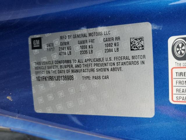 1G1FK1R61J0136908 - 2018 CHEVROLET CAMARO ZL1 蓝色 照片 13