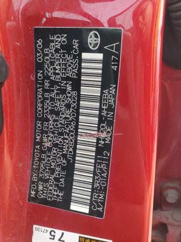 JTDKB20U967073028 - 2006 TOYOTA PRIUS RED photo 12