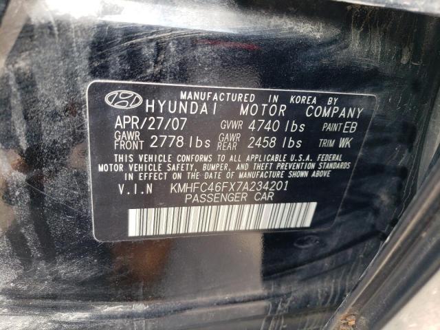 KMHFC46FX7A234201 - 2007 HYUNDAI AZERA SE BLACK photo 12