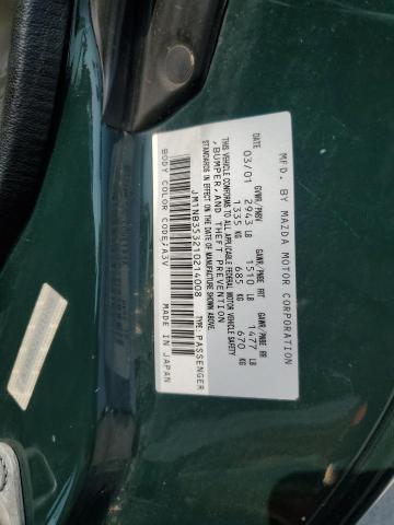 JM1NB353210214008 - 2001 MAZDA MX-5 MIATA BASE GREEN photo 12