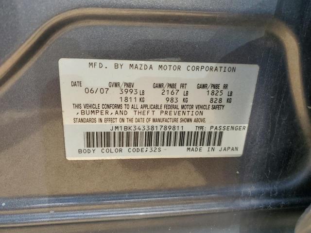 JM1BK343381789811 - 2008 MAZDA 3 HATCHBACK GRAY photo 13