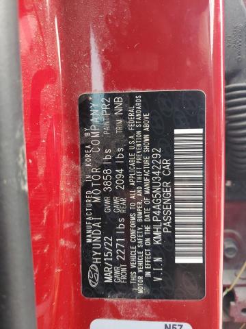 KMHLP4AG5NU342292 - 2022 HYUNDAI ELANTRA LIMITED RED photo 12