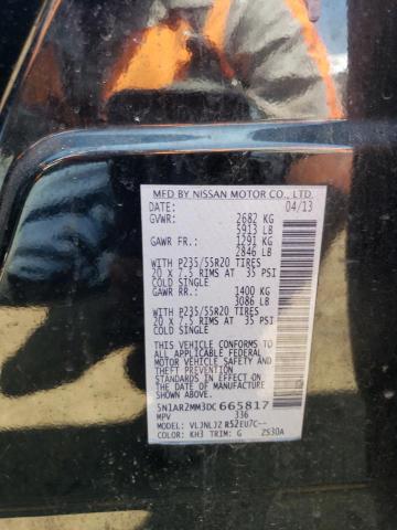 5N1AR2MM3DC665817 - 2013 NISSAN PATHFINDER S BLACK photo 12