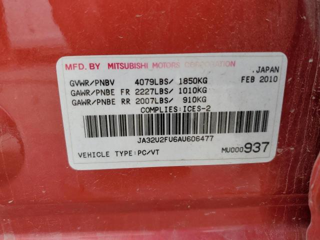 JA32U2FU6AU606477 - 2010 MITSUBISHI LANCER ES/ES SPORT წითელი ფოტო 12