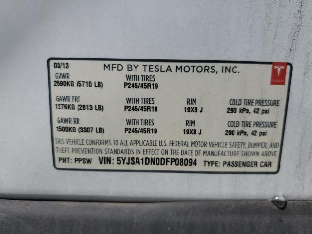 5YJSA1DN0DFP08094 - 2013 TESLA MODEL S 白色 照片 14