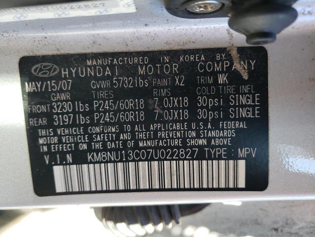 KM8NU13C07U022827 - 2007 HYUNDAI VERACRUZ GLS SILVER photo 13