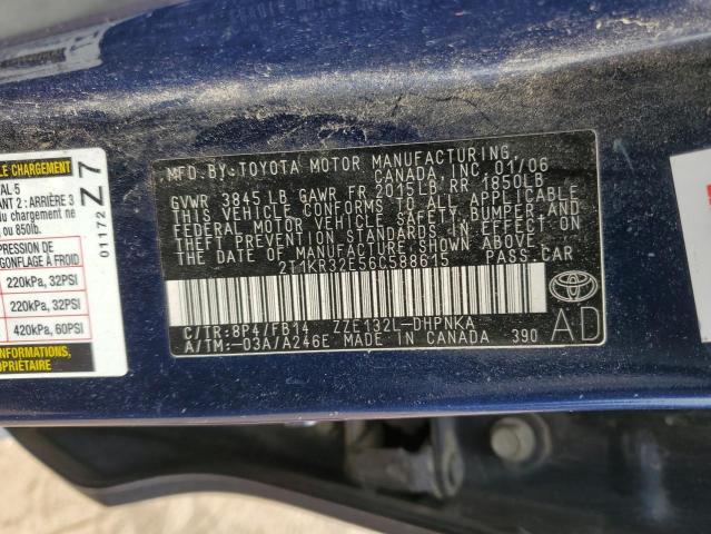 2T1KR32E56C588615 - 2006 TOYOTA COROLLA MA XR BLUE photo 12