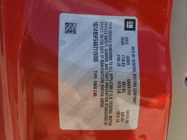 1G1AB5F54A7115006 - 2010 CHEVROLET COBALT LS RED photo 10