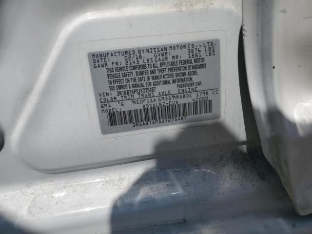 3N1AB7AP5JY275487 - 2018 NISSAN SENTRA S WHITE photo 12