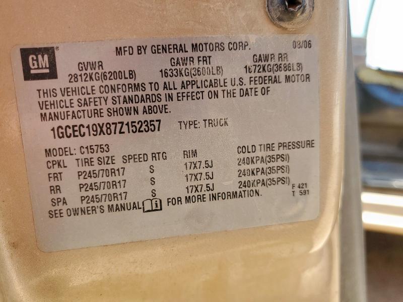 1GCEC19X87Z152357 - 2007 CHEVROLET SILVERADO C1500 CLASSIC Bej foto 12