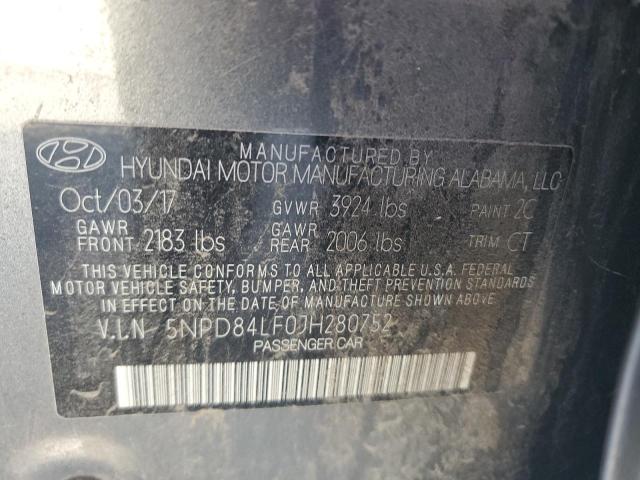 5NPD84LF0JH280752 - 2018 HYUNDAI ELANTRA SEL GRAY photo 12