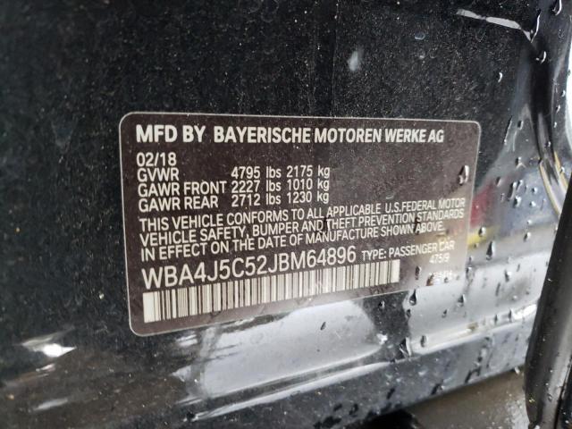WBA4J5C52JBM64896 - 2018 BMW 440I GRAN COUPE BLACK photo 12