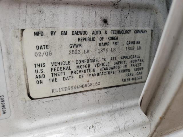 KL1TD56E49B668152 - 2009 CHEVROLET AVEO LS 白色 照片 12