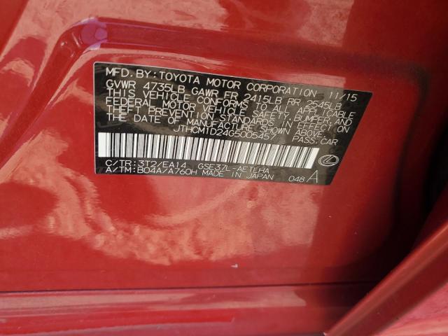 JTHCM1D24G5005457 - 2016 LEXUS IS 300 RED photo 12