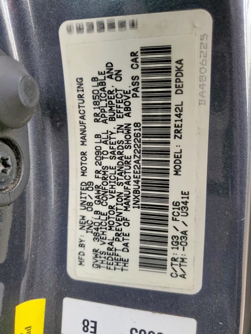 1NXBU4EE2AZ222618 - 2010 TOYOTA COROLLA BASE Gri fotoğraf 12