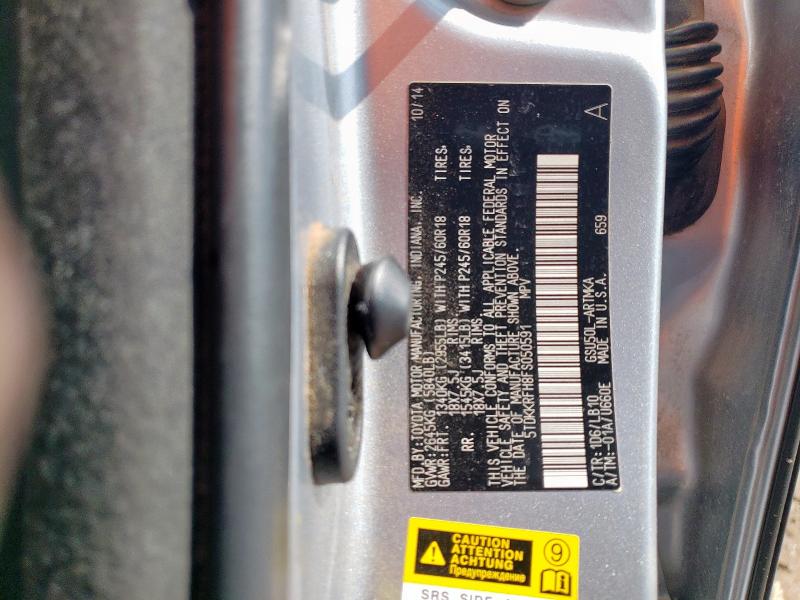 5TDKKRFH8FS050591 - 2015 TOYOTA HIGHLANDER XLE GRAY photo 14