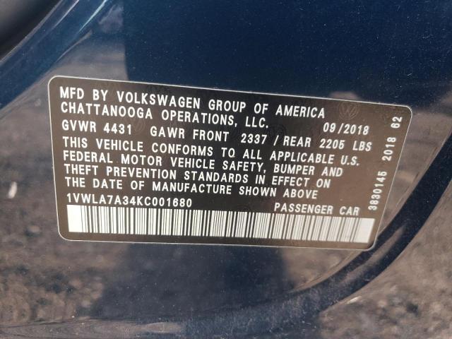 1VWLA7A34KC001680 - 2019 VOLKSWAGEN PASSAT WOLFSBURG BLUE photo 13