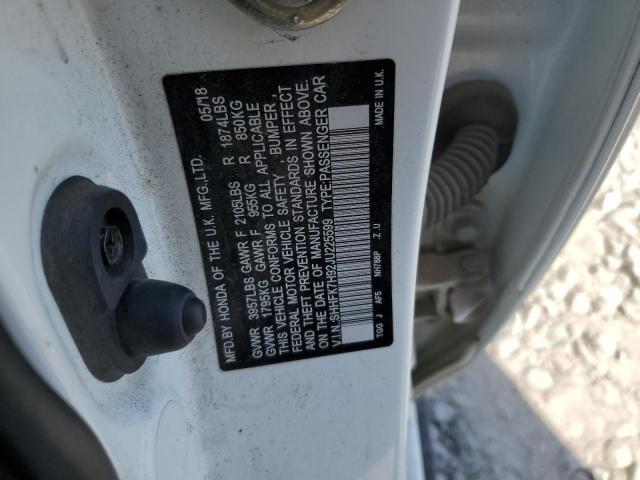 SHHFK7H92JU225599 - 2018 HONDA CIVIC SPORT TOURING WHITE photo 12