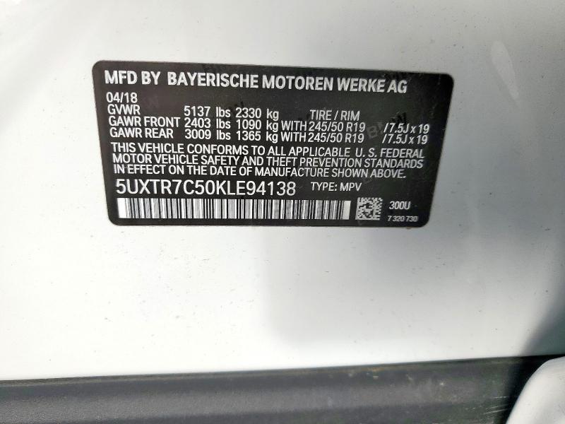 5UXTR7C50KLE94138 - 2019 BMW X3 SDRIVE30I WHITE photo 13