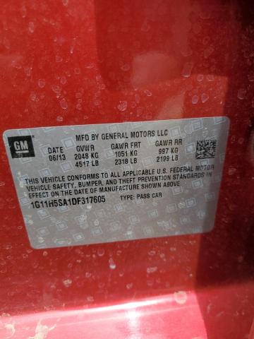 1G11H5SA1DF317605 - 2013 CHEVROLET MALIBU LTZ წითელი ფოტო 12