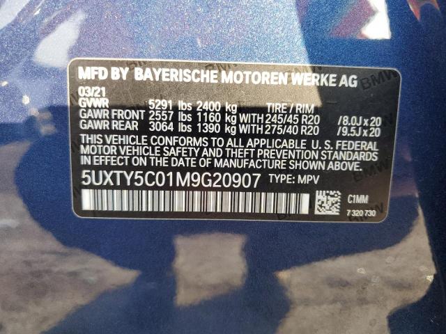 5UXTY5C01M9G20907 - 2021 BMW X3 XDRIVE30I BLUE photo 13