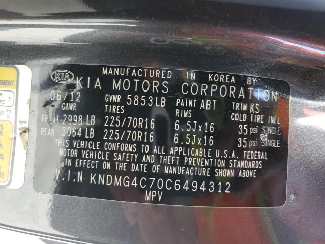 KNDMG4C70C6494312 - 2012 KIA SEDONA LX GRAY photo 13