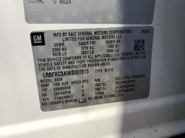 LRBFXCSA9KD007813 - 2019 BUICK ENVISION ESSENCE WHITE photo 10