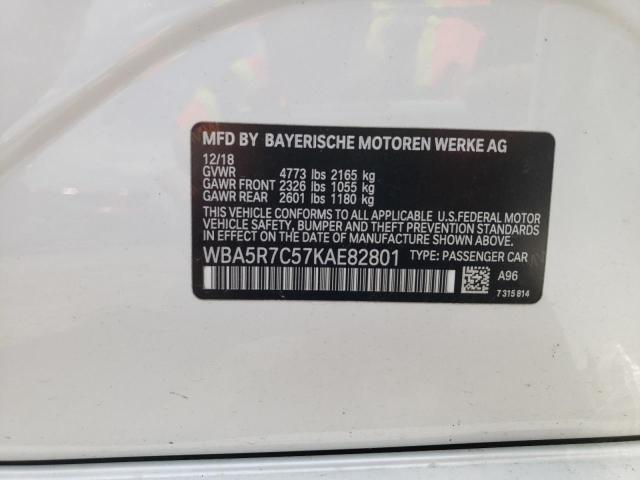 WBA5R7C57KAE82801 - 2019 BMW 330XI WHITE photo 13