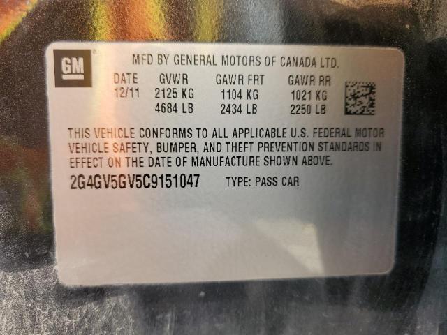 2G4GV5GV5C9151047 - 2012 BUICK REGAL GS BLACK photo 12